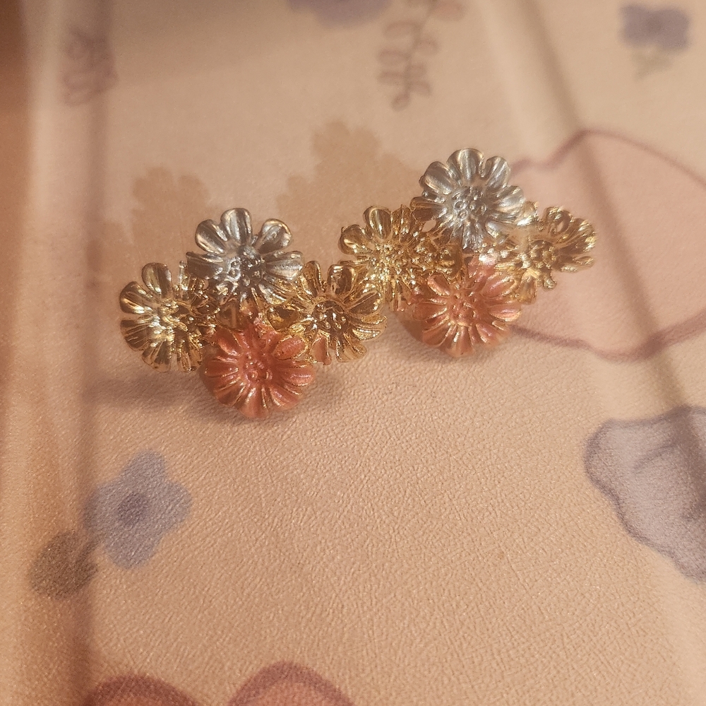 Floral Gold and Silver Earrings